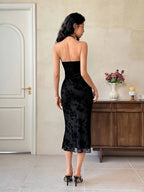 Floral Embellished Strapless Backless Evening Dress