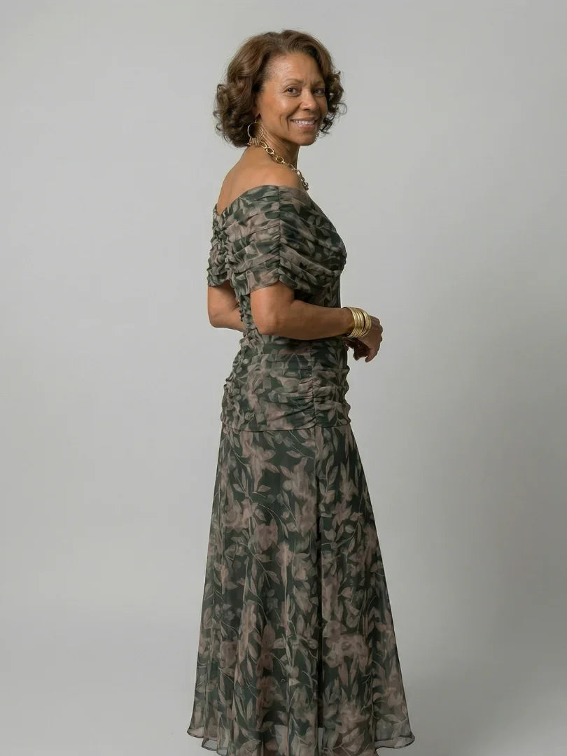 Elegant Flow Midi Dress | Women's Dress with Off Shoulder Design | Perfect Wedding Guest or Summer Dress for Effortless Style