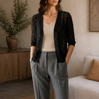 Elegant Lace Knit Cardigan Sweater with Relaxed Fit | Versatile Layering Piece for Day to Evening Wear