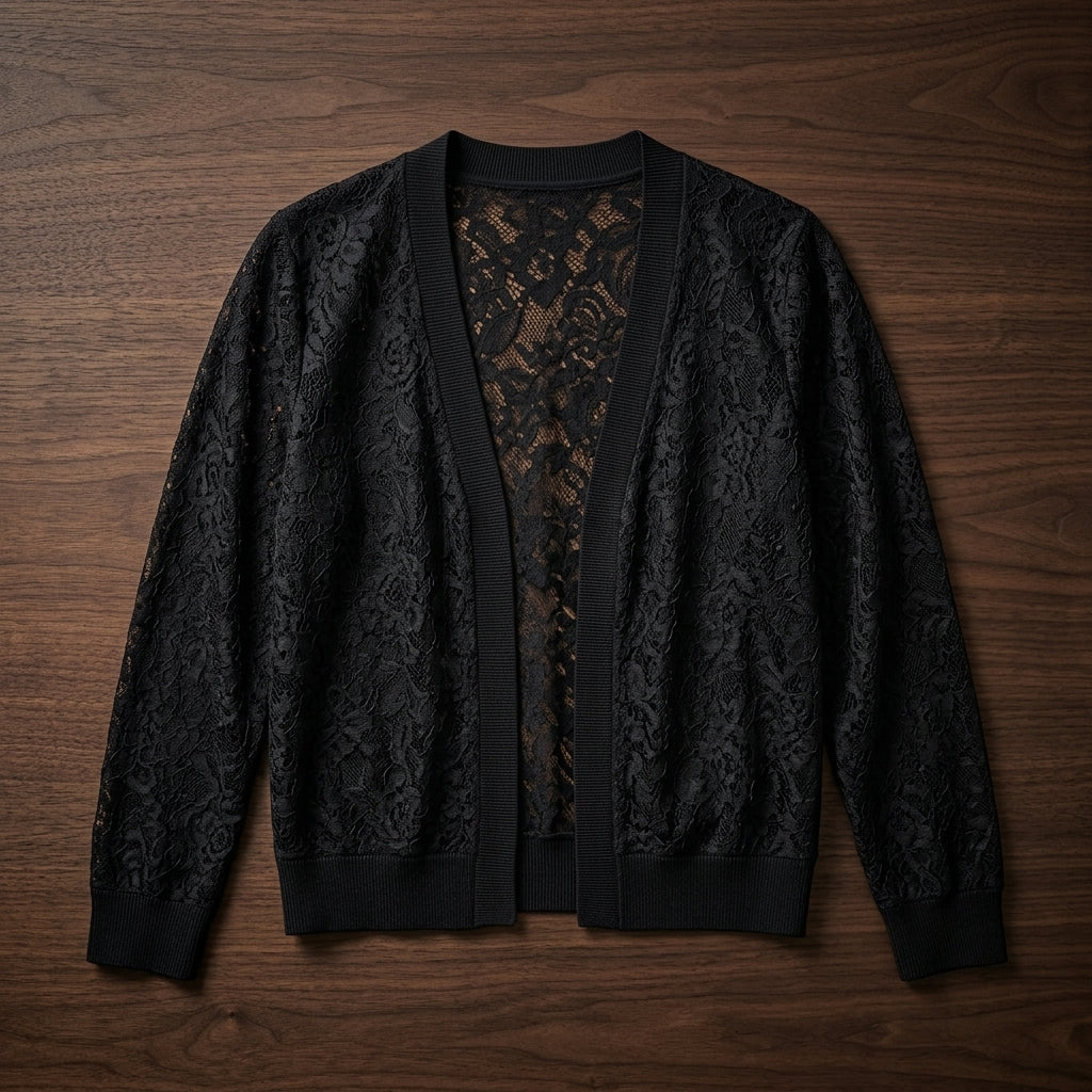 Elegant Lace Knit Cardigan Sweater with Relaxed Fit | Versatile Layering Piece for Day to Evening Wear