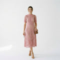 Lace Midi Dress for Wedding Guests with Elegant High Neckline and Flared Skirt