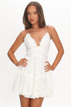 Elegant Lace Mini Dress | Women's Dress with Plunge Neckline & Adjustable Straps for Effortless Style