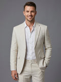 Elegant Linen Suit Set | Men's Suit with Notch Lapels & Double Vent | Perfect for Summer Weddings
