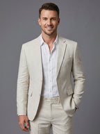 Elegant Linen Suit Set | Men's Suit with Notch Lapels & Double Vent | Perfect for Summer Weddings