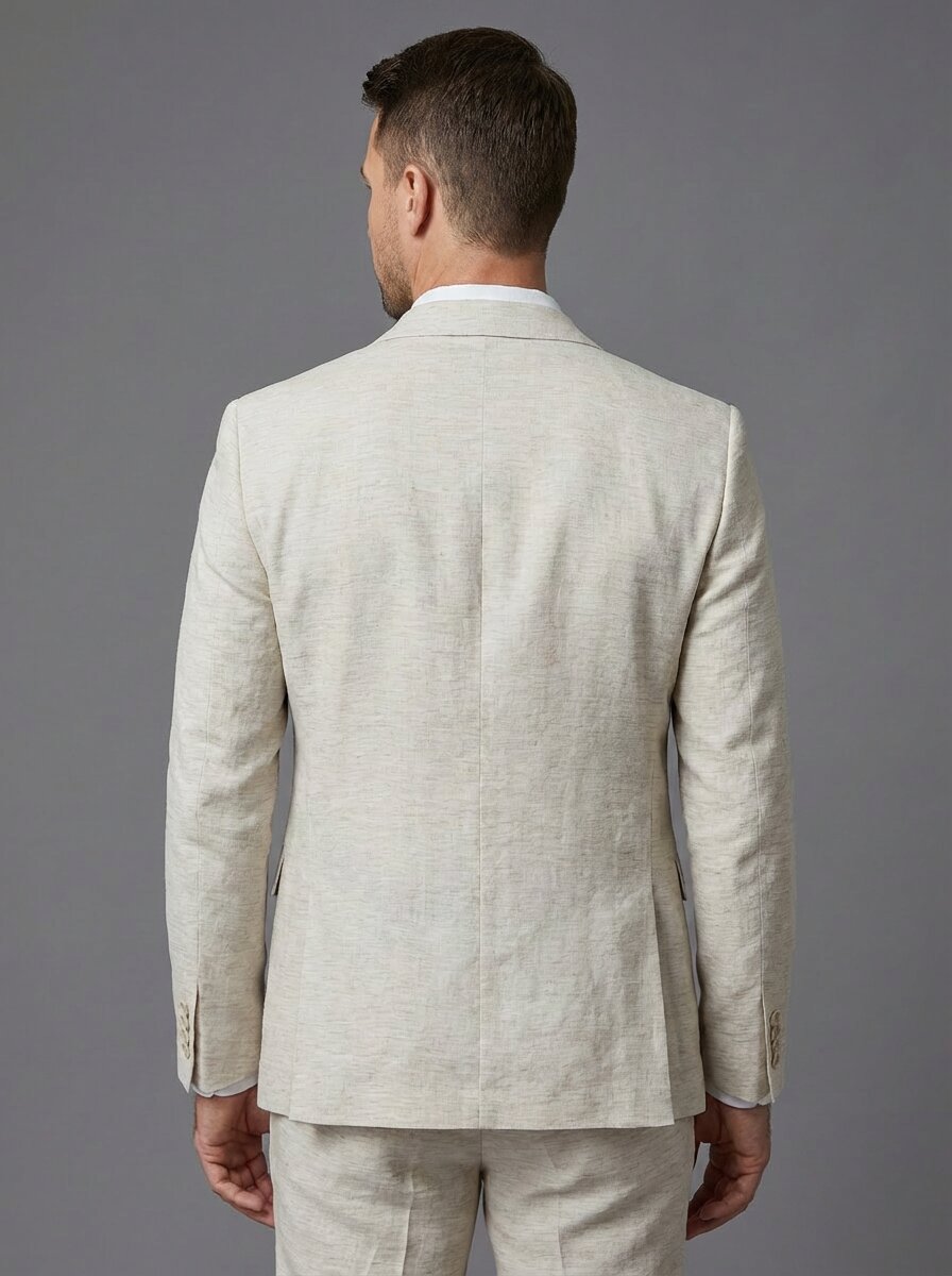 Elegant Linen Suit Set | Men's Suit with Notch Lapels & Double Vent | Perfect for Summer Weddings