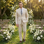 Elegant Linen Suit Set | Men's Suit with Notch Lapels & Double Vent | Perfect for Summer Weddings