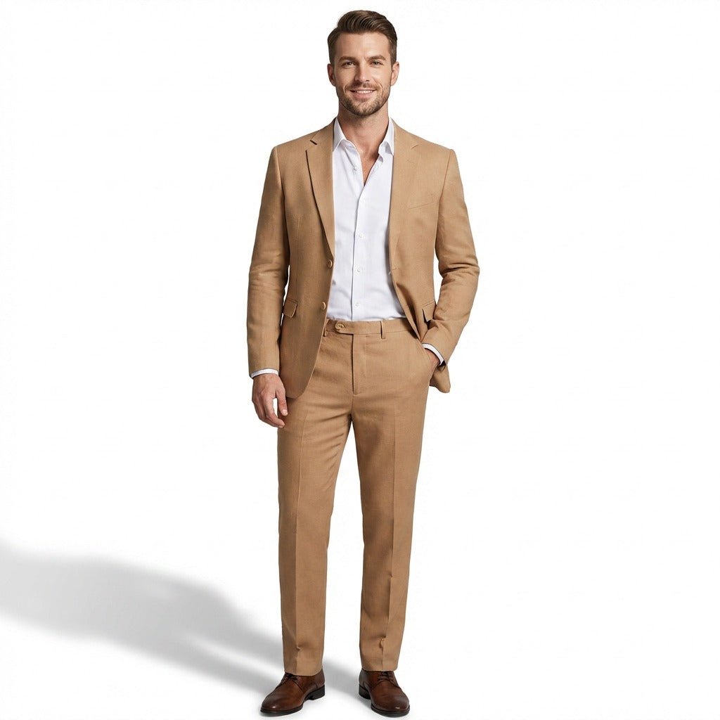 Elegant Linen Suit Set | Men's Suit with Notch Lapels & Double Vent | Perfect for Summer Weddings