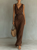 Elegant Maxi Dress | Cowl Neck Design with Belt for Flattering Silhouette | Long Dresses for Women
