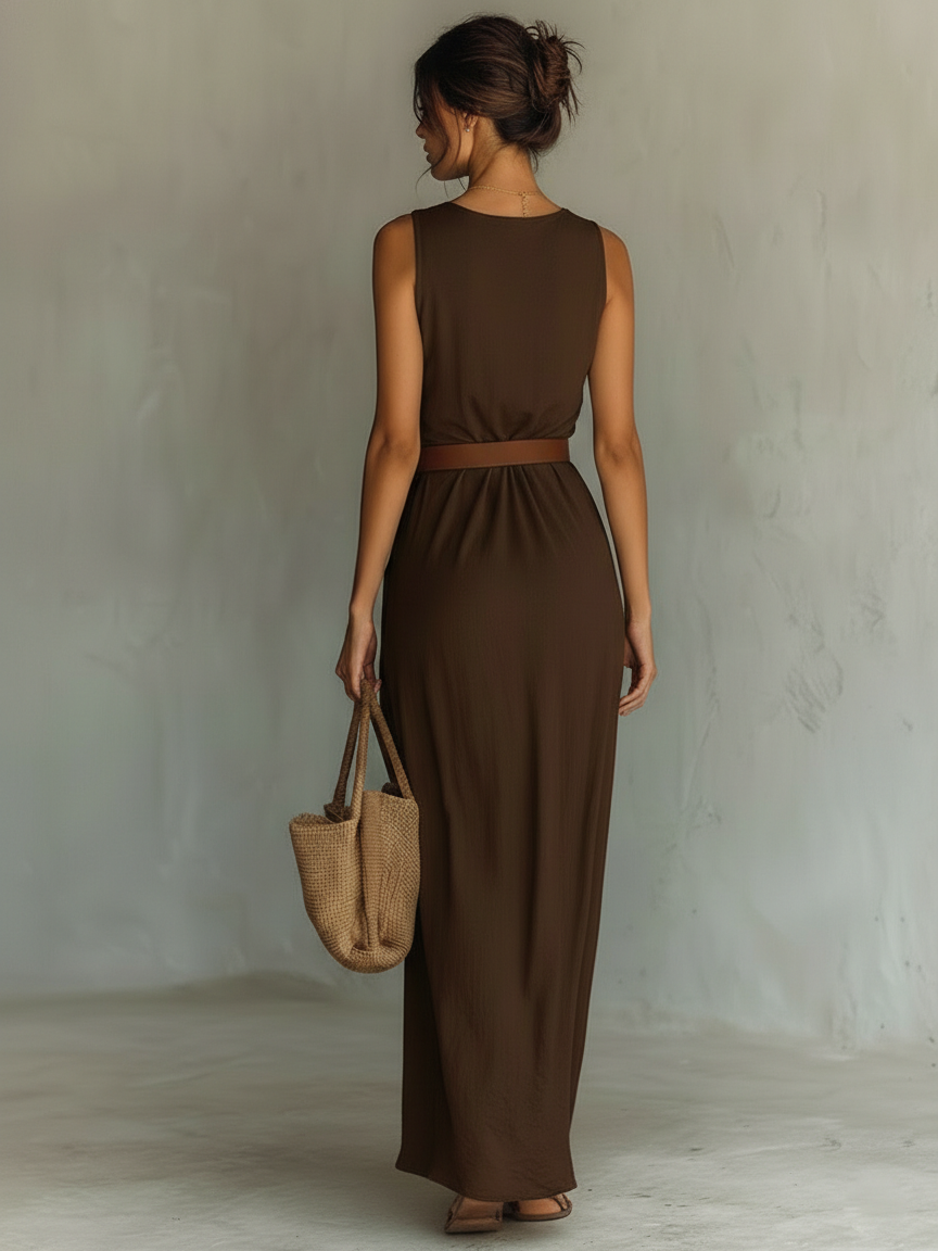 Elegant Maxi Dress | Cowl Neck Design with Belt for Flattering Silhouette | Long Dresses for Women