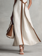 Elegant Maxi Dress | Women's Sleeveless V-Neck with Detachable Belt | Stylish Cotton-Linen Blend for Versatile Summer Wear