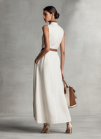 Elegant Maxi Dress | Women's Sleeveless V-Neck with Detachable Belt | Stylish Cotton-Linen Blend for Versatile Summer Wear