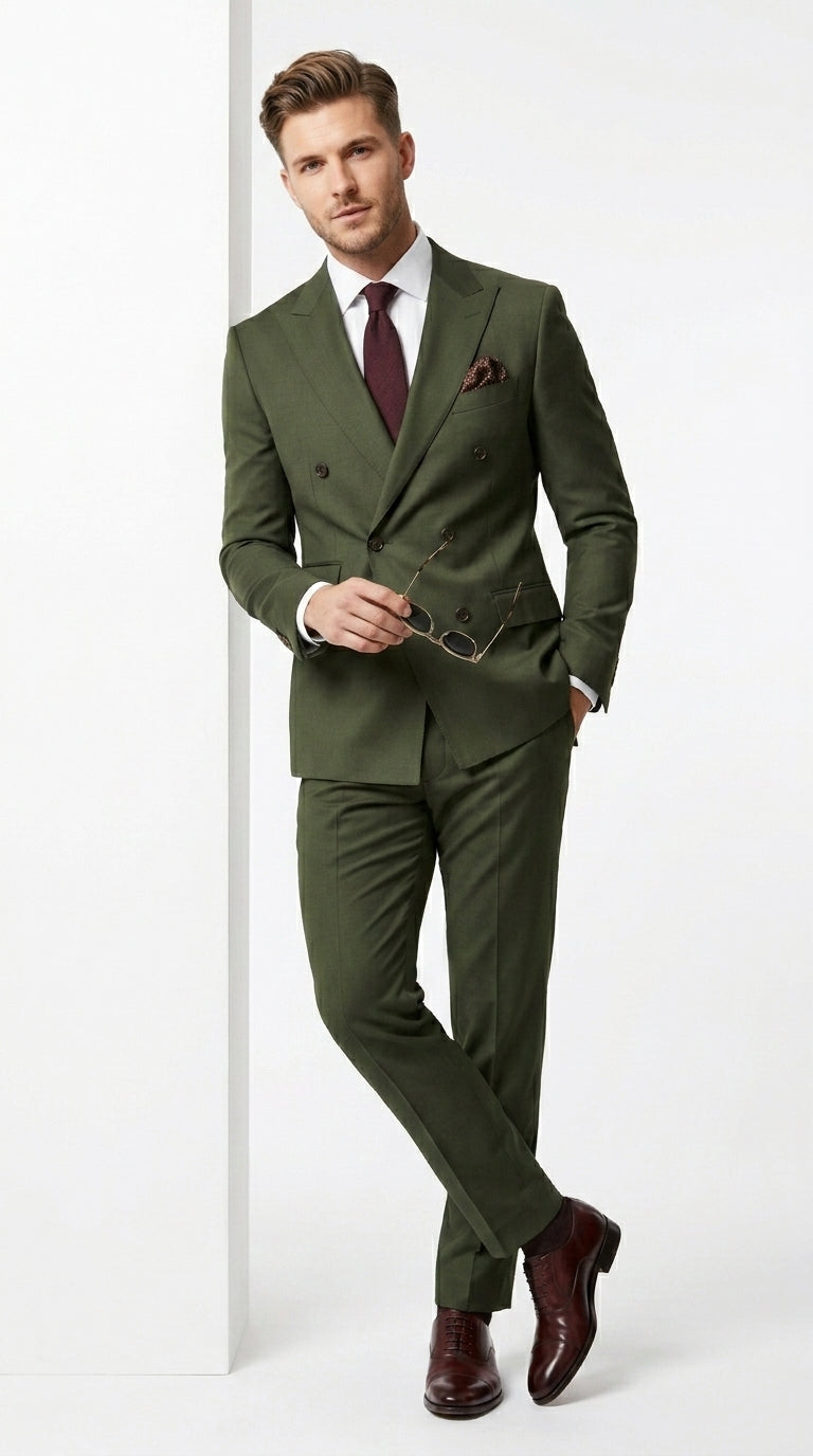 Elegant Men's Suit | Dark Green Double Breasted Design with Classic Style | Perfect for Weddings and Formal Events