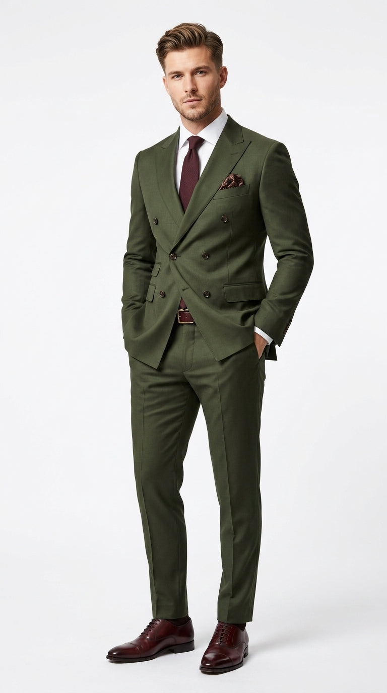 Elegant Men's Suit | Dark Green Double Breasted Design with Classic Style | Perfect for Weddings and Formal Events