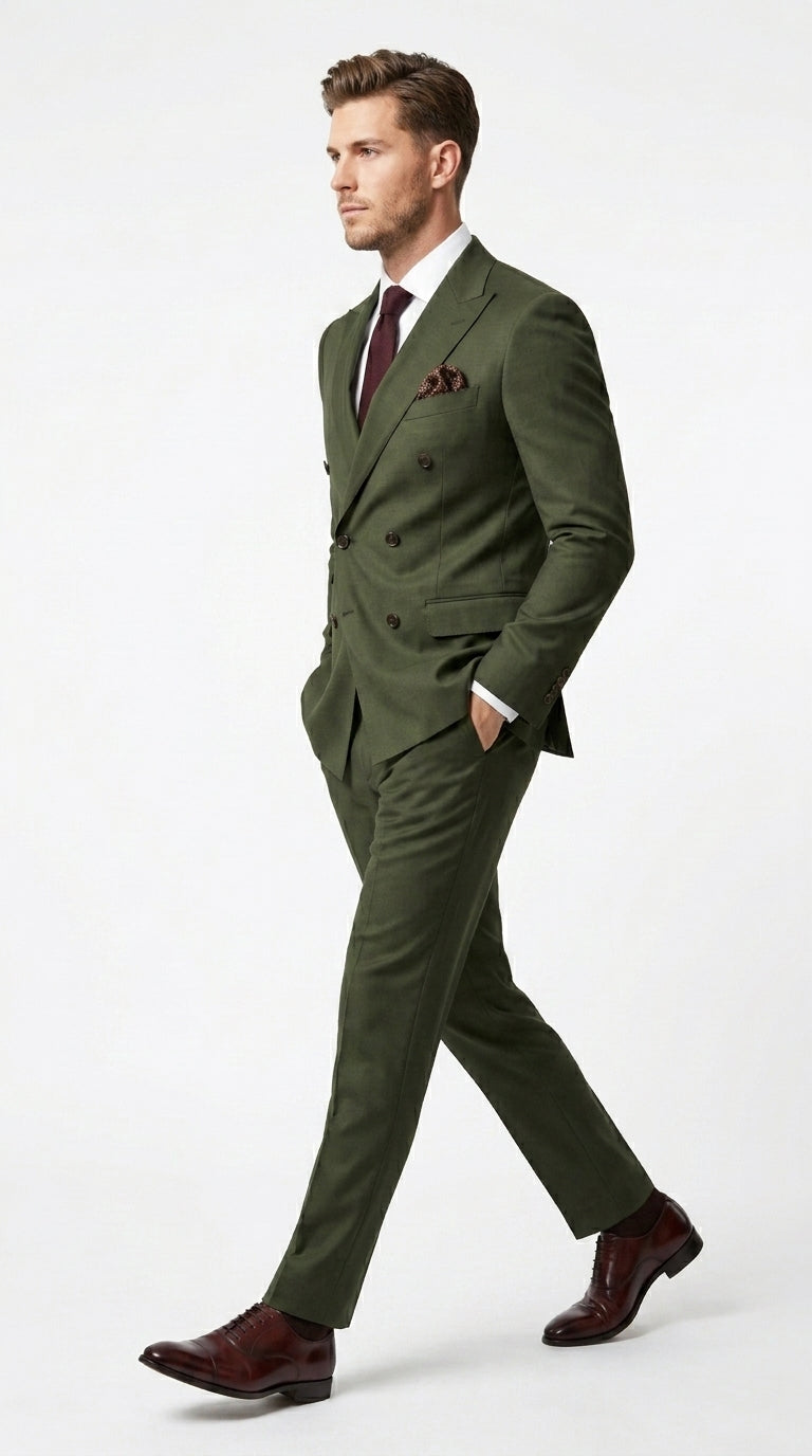 Elegant Men's Suit | Dark Green Double Breasted Design with Classic Style | Perfect for Weddings and Formal Events