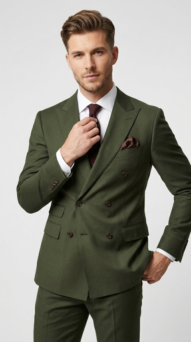 Elegant Men's Suit | Dark Green Double Breasted Design with Classic Style | Perfect for Weddings and Formal Events
