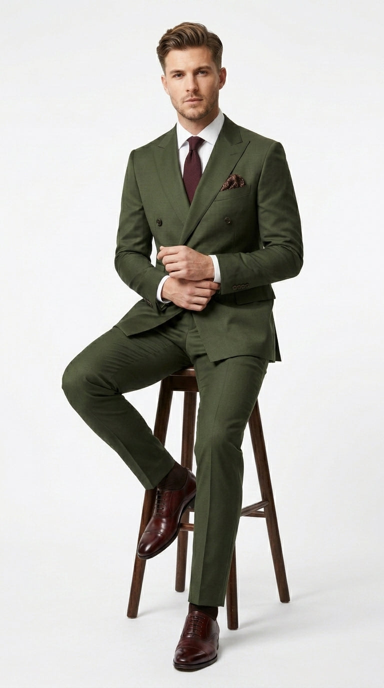 Elegant Men's Suit | Dark Green Double Breasted Design with Classic Style | Perfect for Weddings and Formal Events