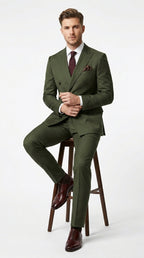 Elegant Men's Suit | Dark Green Double Breasted Design with Classic Style | Perfect for Weddings and Formal Events