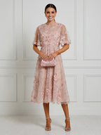 Elegant Midi Tulle Cocktail Dress with Short Sleeves for Weddings