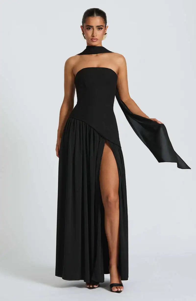 Off-Shoulder High Split Evening Gown