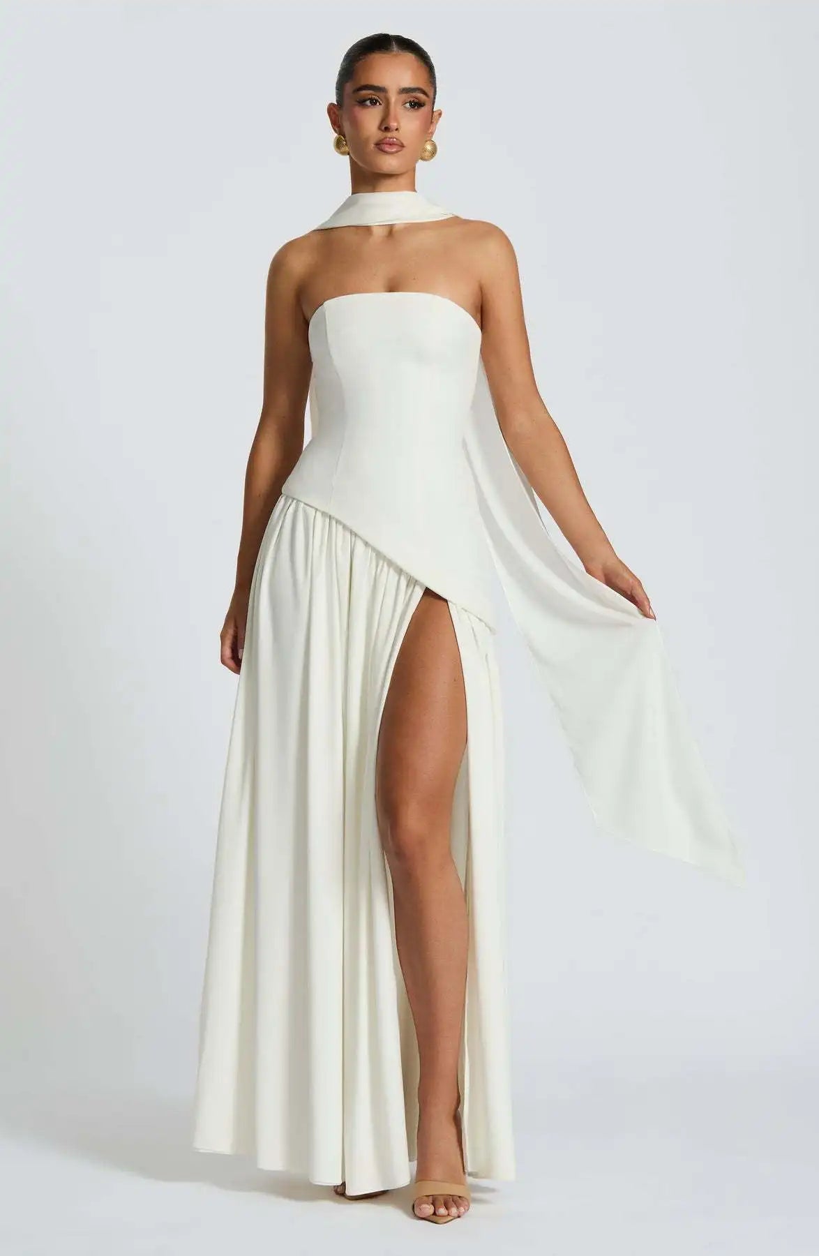 Off-Shoulder High Split Evening Gown