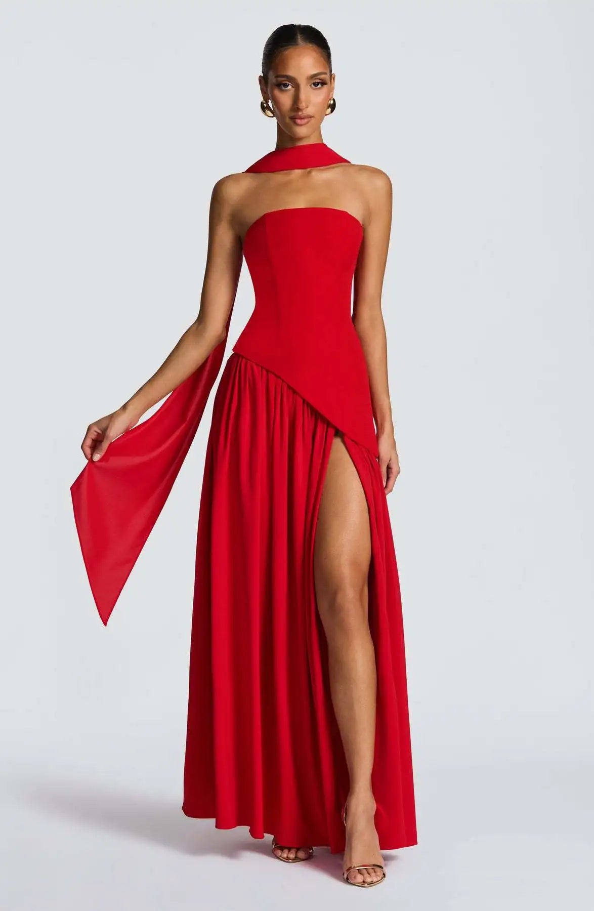 Off-Shoulder High Split Evening Gown