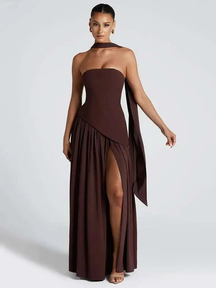 Off-Shoulder High Split Evening Gown