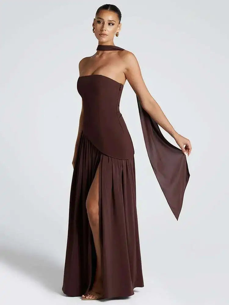 Off-Shoulder High Split Evening Gown