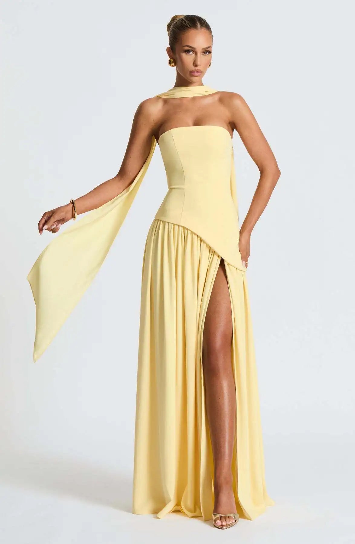 Off-Shoulder High Split Evening Gown