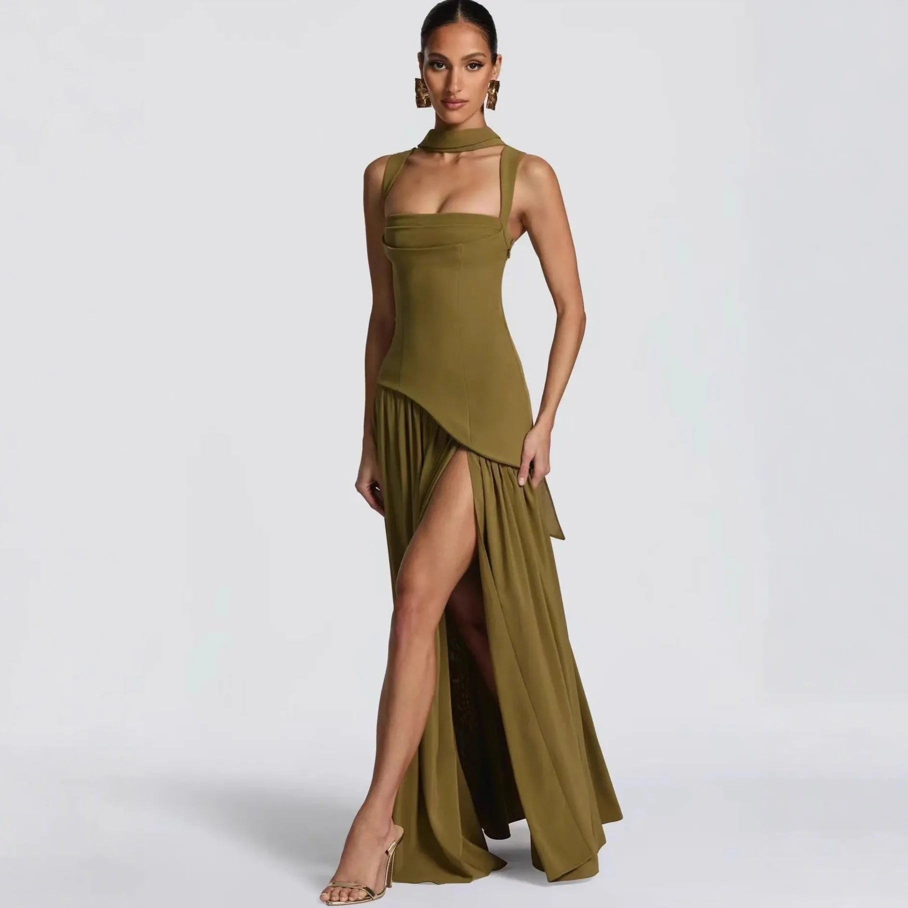 Off-Shoulder High Split Evening Gown
