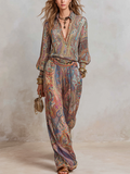 Elegant Paisley Print Pantsuit with Relaxed Wide-Leg Fit | Versatile Outfit for Any Occasion