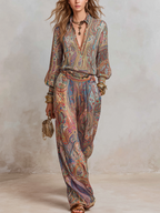 Elegant Paisley Print Pantsuit with Relaxed Wide-Leg Fit | Versatile Outfit for Any Occasion