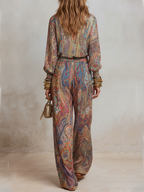Elegant Paisley Print Pantsuit with Relaxed Wide-Leg Fit | Versatile Outfit for Any Occasion