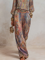 Elegant Paisley Print Pantsuit with Relaxed Wide-Leg Fit | Versatile Outfit for Any Occasion