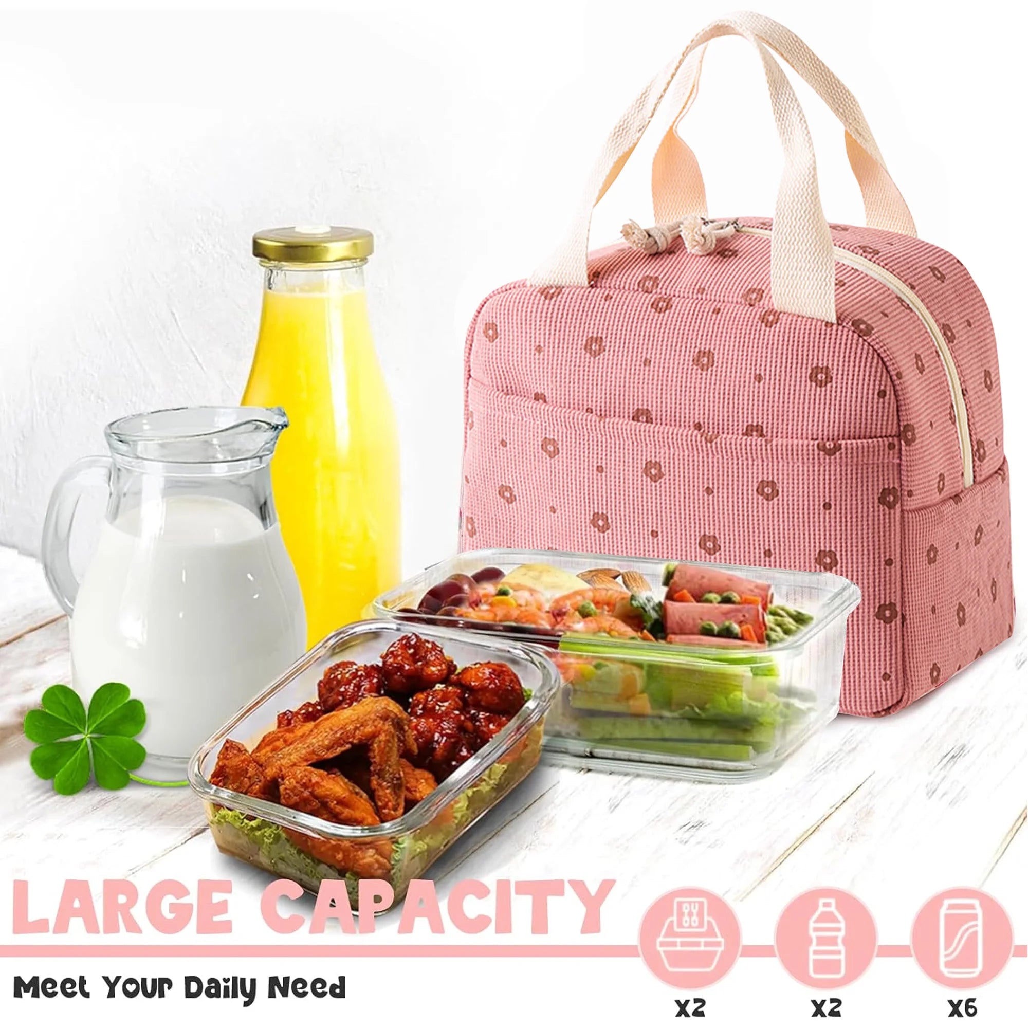 Elegant Pink | Insulated Lunch Bag with Large Capacity | Stylish Design for Work and Travel
