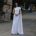 Women's Yellow Satin Halter Neck Draped Cape Bodycon Maxi Dress – Elegant Formal Evening Gown Wedding Guest Red Carpet Dress