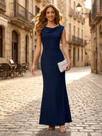 Elegant Satin Mermaid Dress with Cowl Neckline Floor-Length Gown