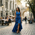 Satin Halter Gown with Ruffle Hem for Formal Weddings and Events