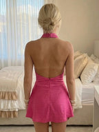 Elegant Satin A-Line Cocktail Dress with Halter Neckline for Women