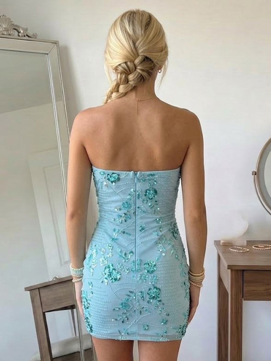 Strapless Sequin Mermaid Cocktail Gown with Empire Waist