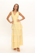 Elegant V-Neck Maxi Dress with Frill Trim Detail | Floral Long Dress for Women