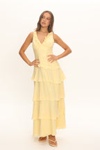 Elegant V-Neck Maxi Dress with Frill Trim Detail | Floral Long Dress for Women