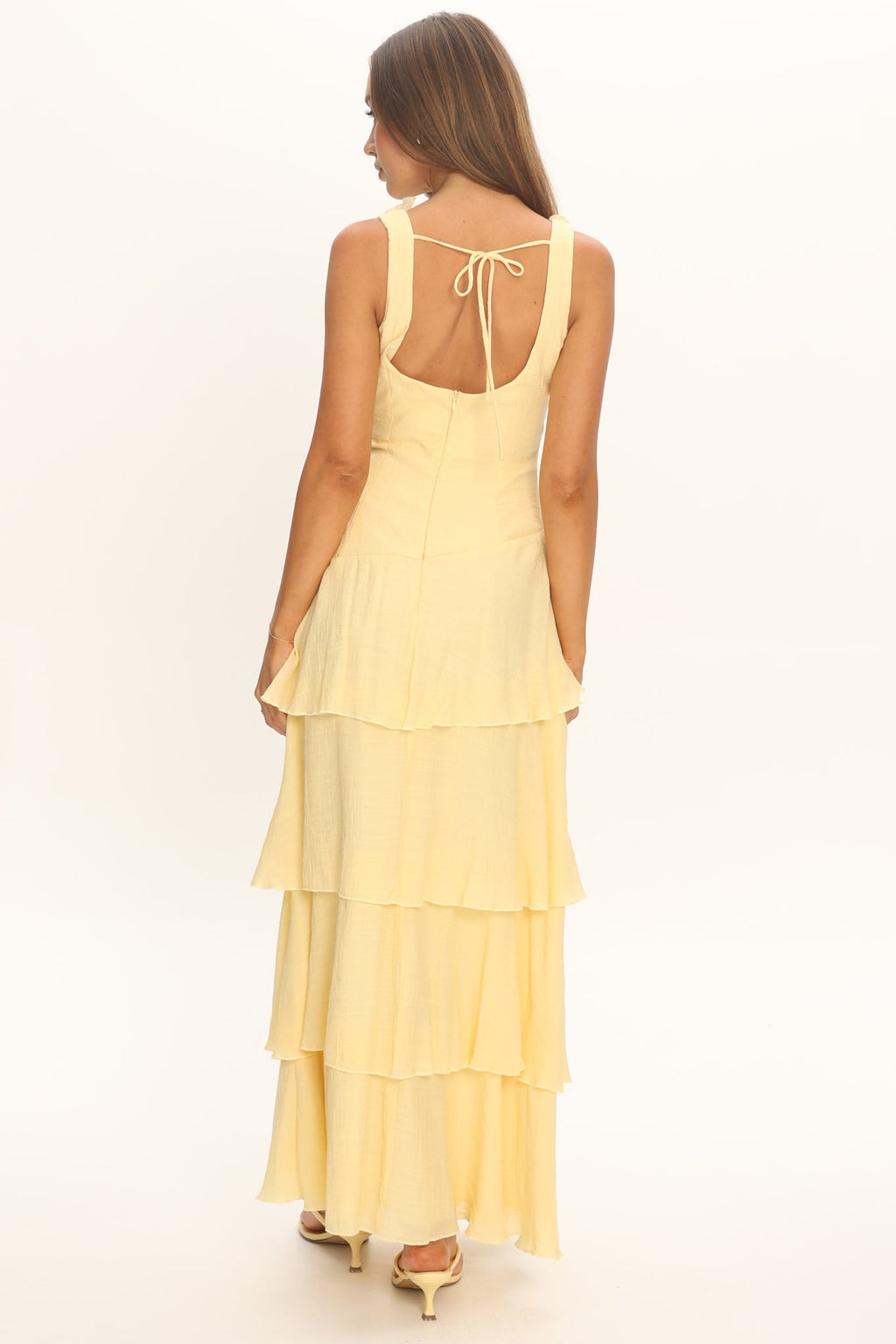 Elegant V-Neck Maxi Dress with Frill Trim Detail | Floral Long Dress for Women