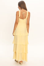 Elegant V-Neck Maxi Dress with Frill Trim Detail | Floral Long Dress for Women