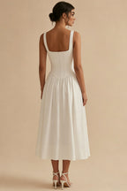 Elegant White Dress | A-Line Midi Design with Corset for Timeless Style
