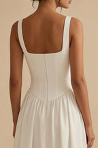 Elegant White Dress | A-Line Midi Design with Corset for Timeless Style