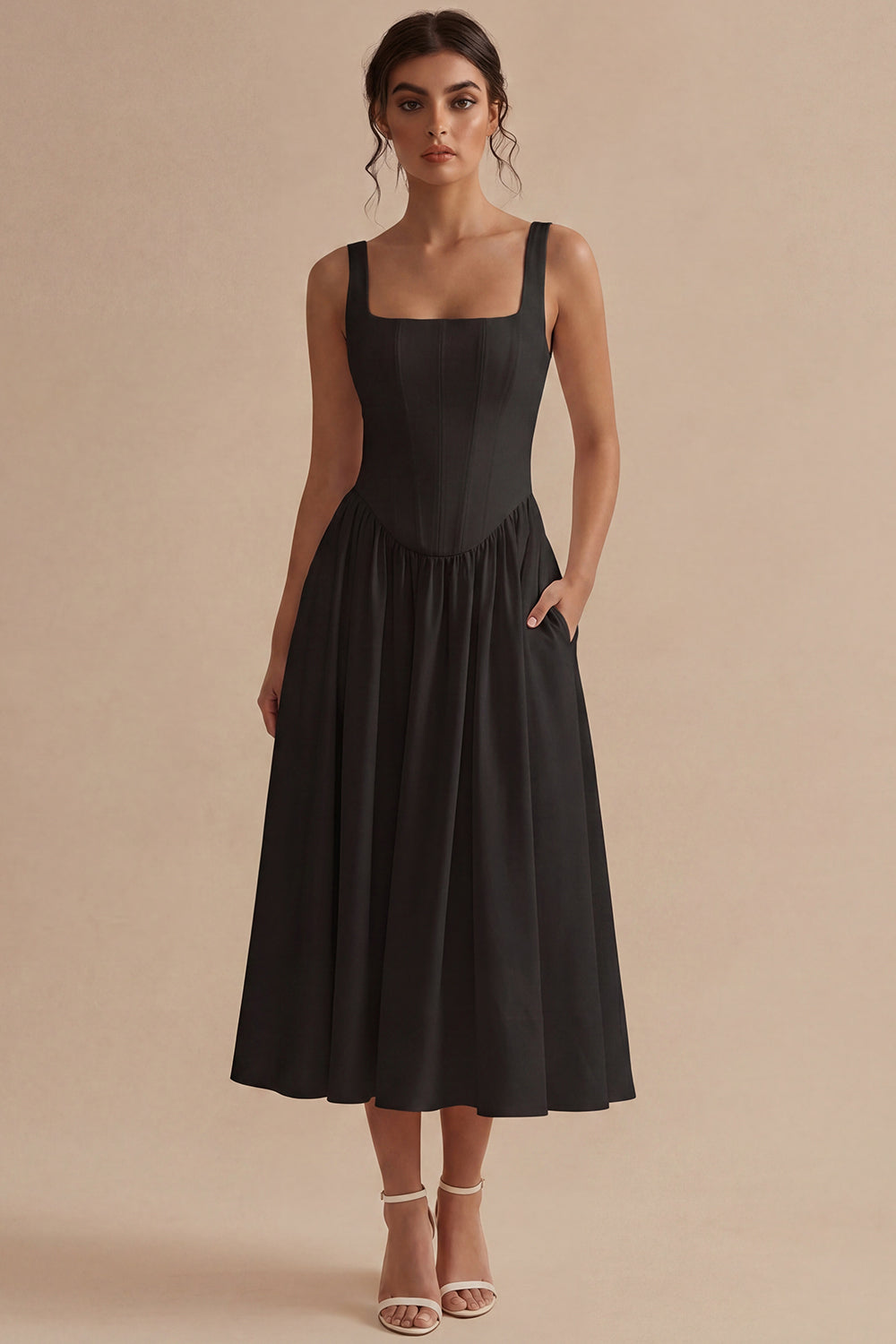 White midi dress styled for a graduation or bridal event