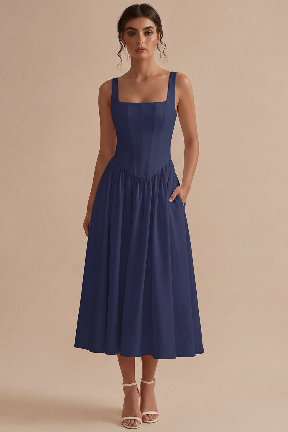 A line skirt movement of white corset midi dress