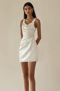 Elegant White Dress | Women's Bodycon Dress with Cowl Neck Design | Perfect for Formal Occasions