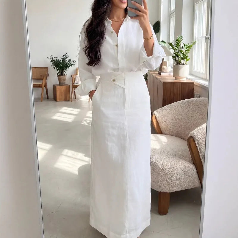 Women’s Linen Two-Piece Shirt and Maxi Skirt Set