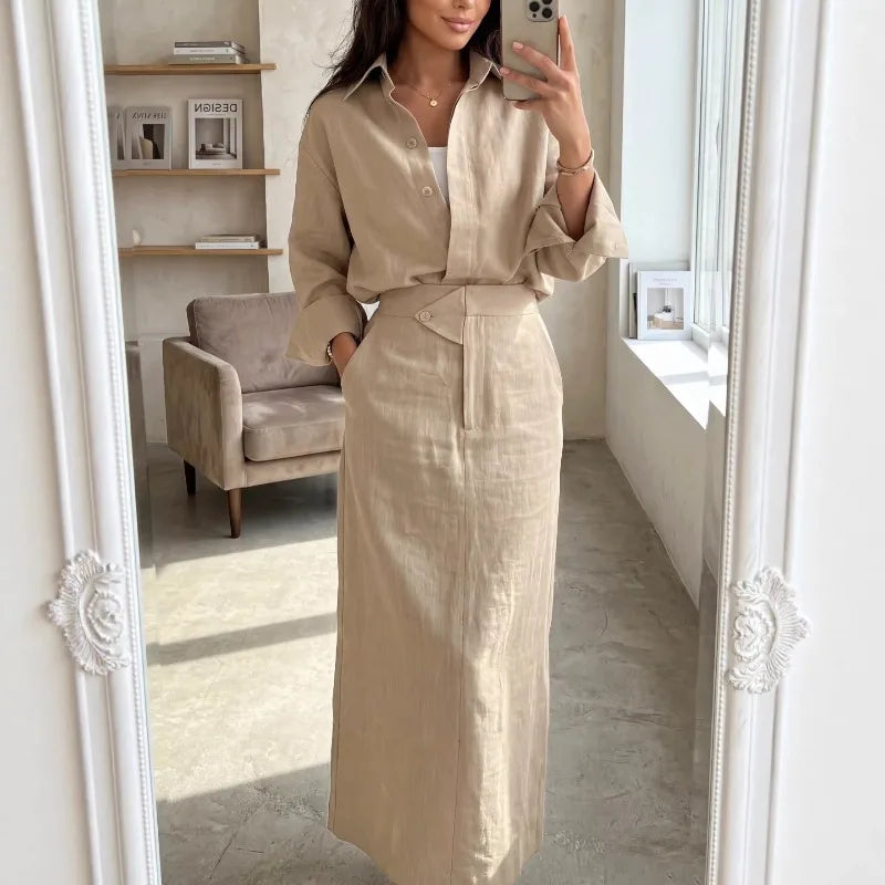 Women’s Linen Two-Piece Shirt and Maxi Skirt Set